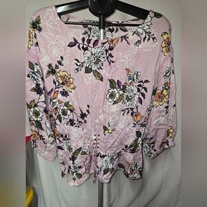 Xhilaration Purple and Yellow Ruffled 3/4 Sleeve Blouse